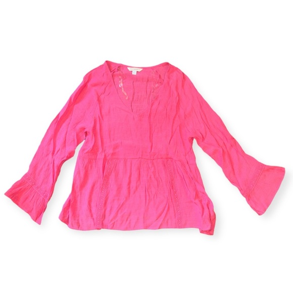 Counterparts Strawberry Pink Peasant Top Bell Sleeve Size L NWT - Picture 1 of 5
